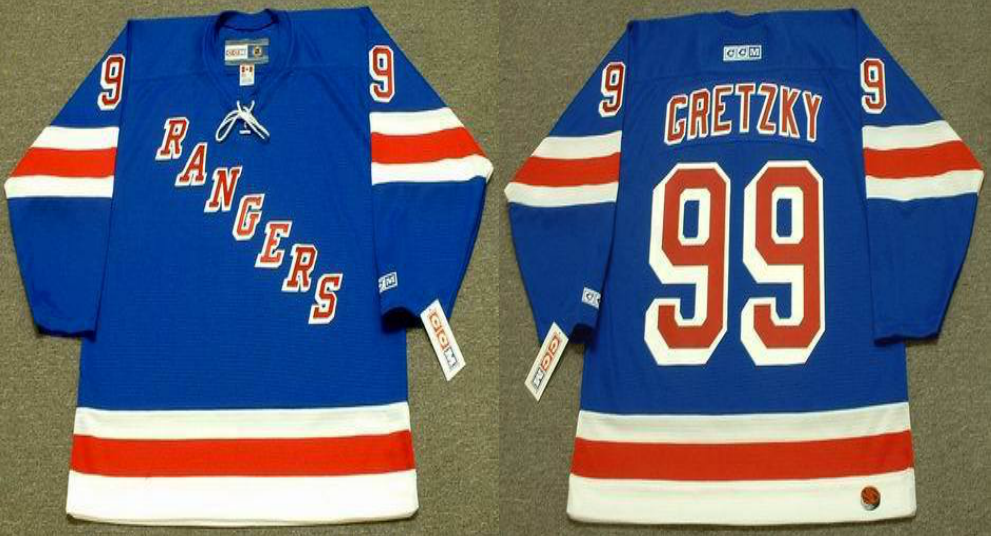 2019 Men New York Rangers 99 Gretzky blue style #2 CCM NHL jerseys